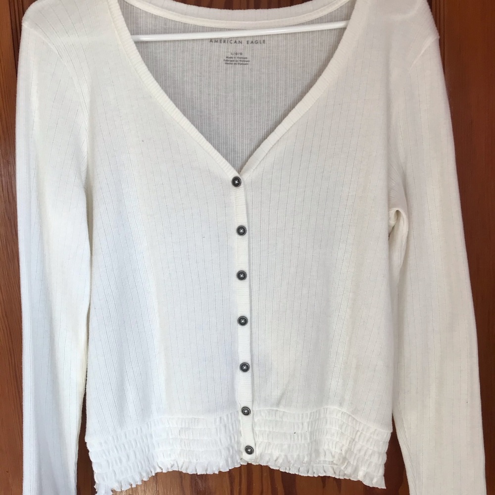 American eagle cream button decorated long sleeve
